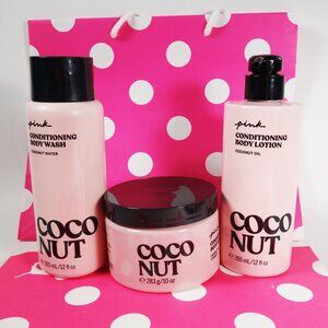 NEW Victoria PINK Coconut Body Wash, Scrub and Lotion Set